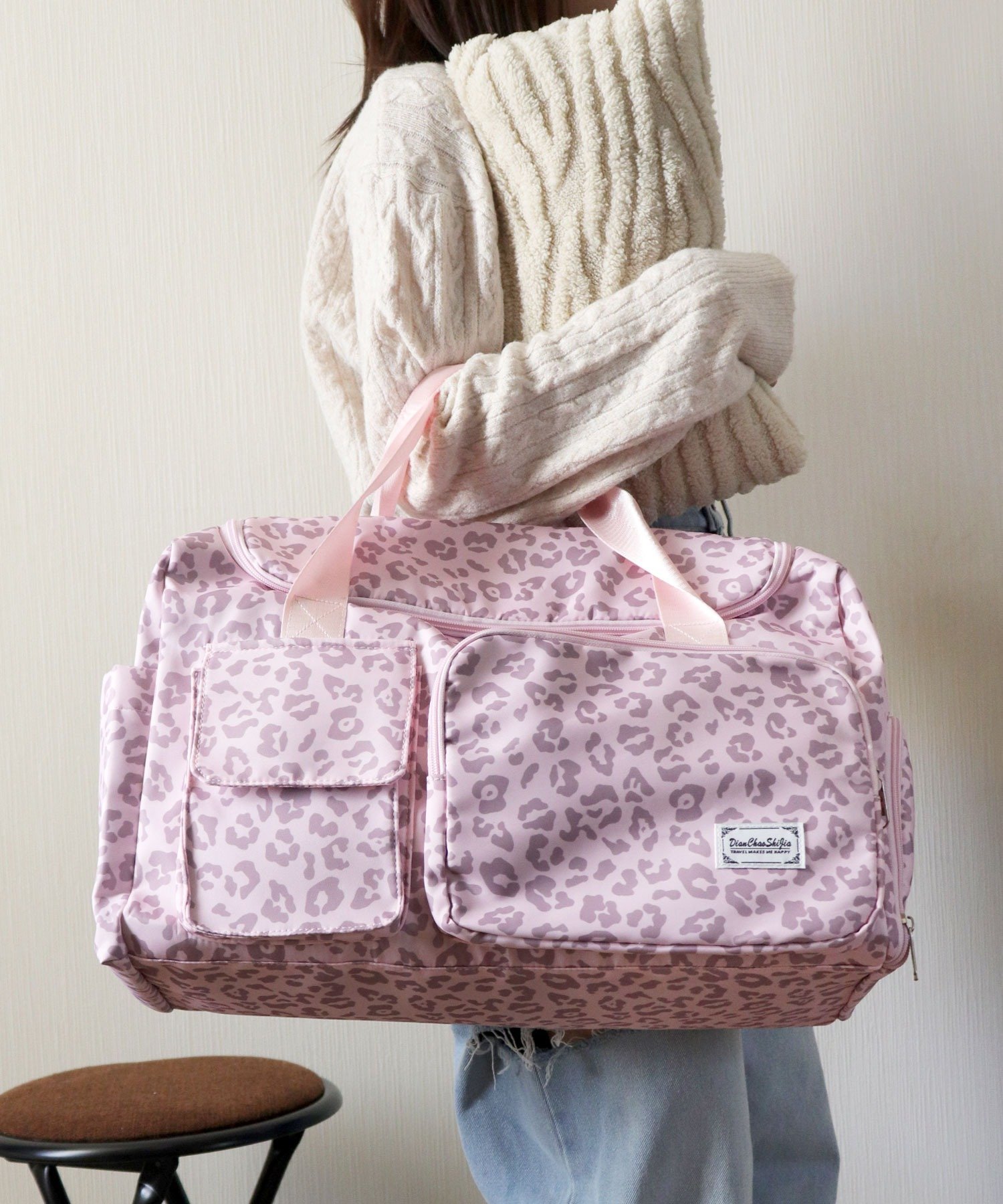 florist｜【大容量・撥水加工】2WAY ヒョウ柄トラベルボストンバッグ