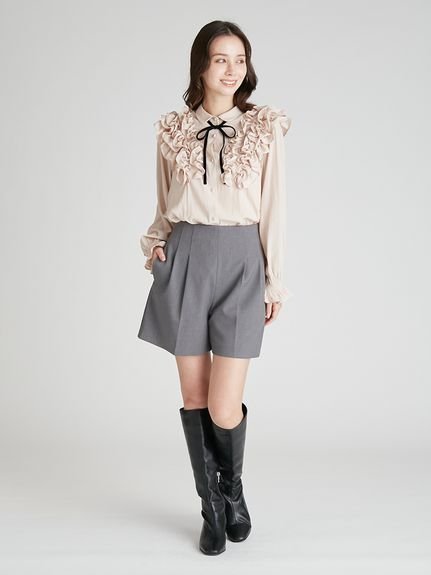 CELFORD｜【ウォッシャブル】フリルヨークシャツカラーブラウス