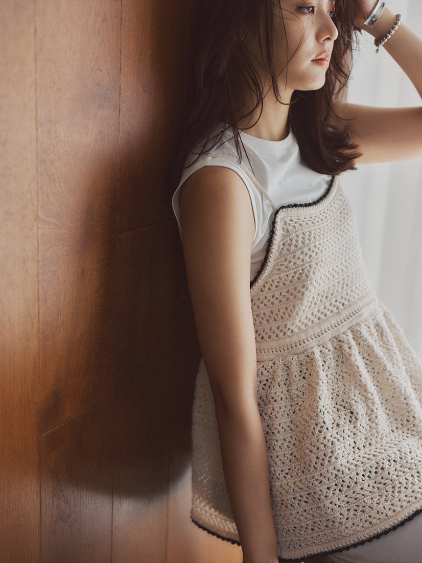 Mila Owen｜【ウォッシャブル】クロシェニットキャミ×ノースリトップス