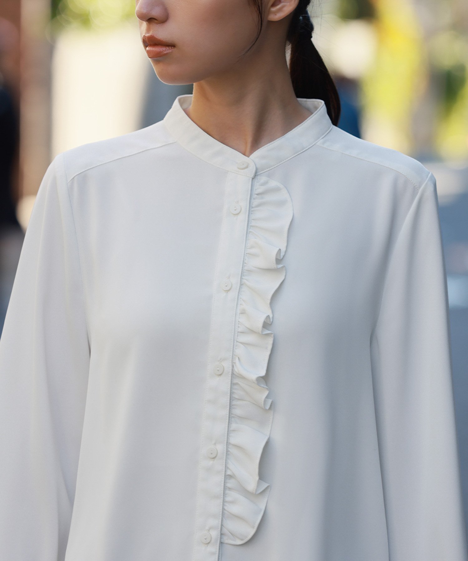 RIVER FIELD & Co.｜ミニフリルスタンドカラーブラウス オフィス