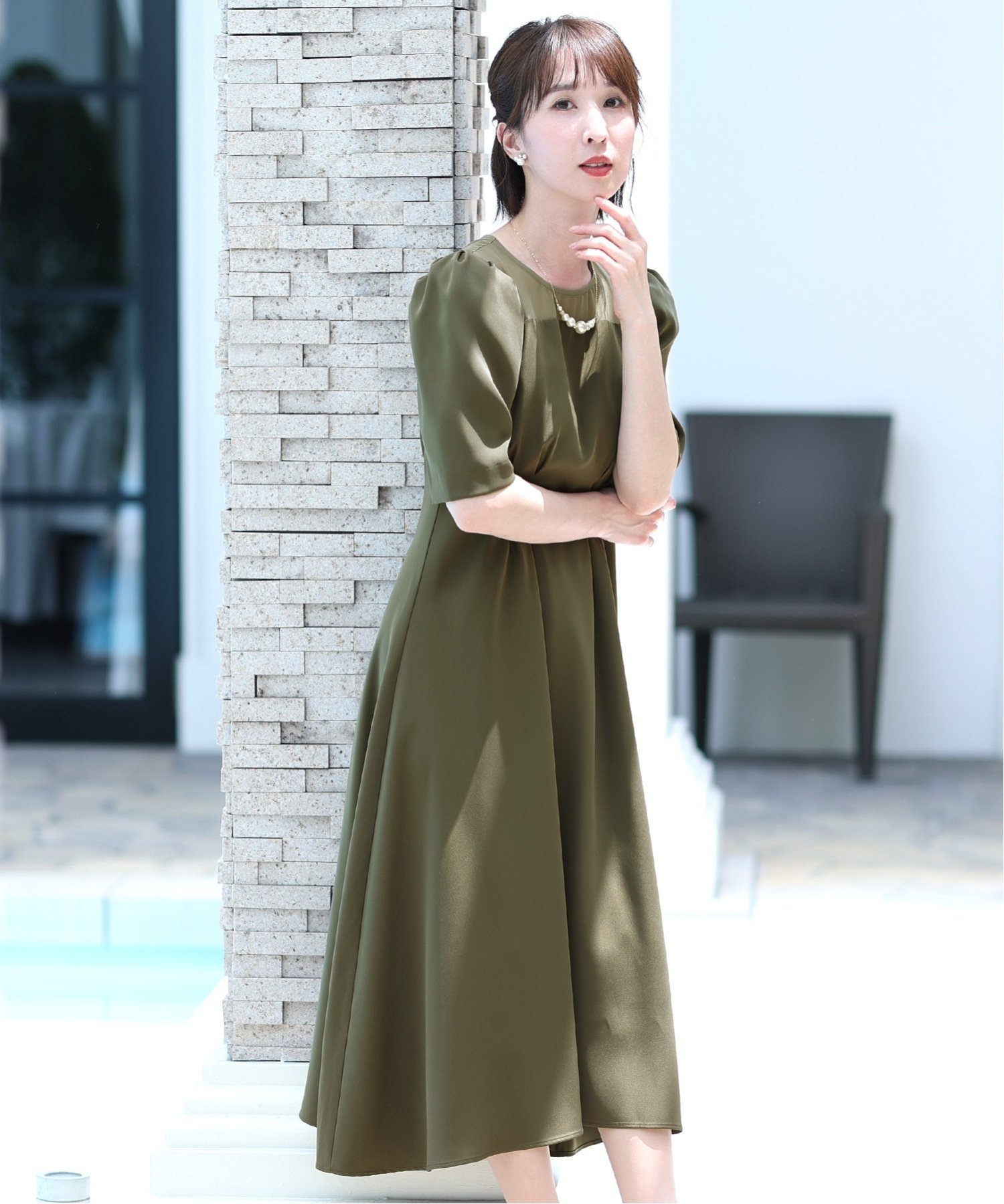 PourVous｜パフスリーブワンピース結婚式パーティードレスお呼ばれ