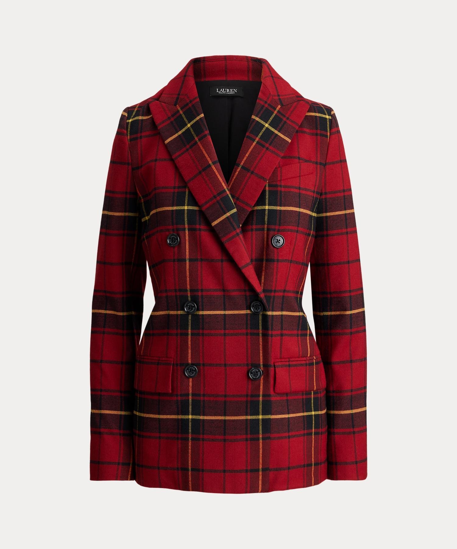 RALPH LAUREN｜チェック ダブルブレステッド ウールブレンド ブレザー