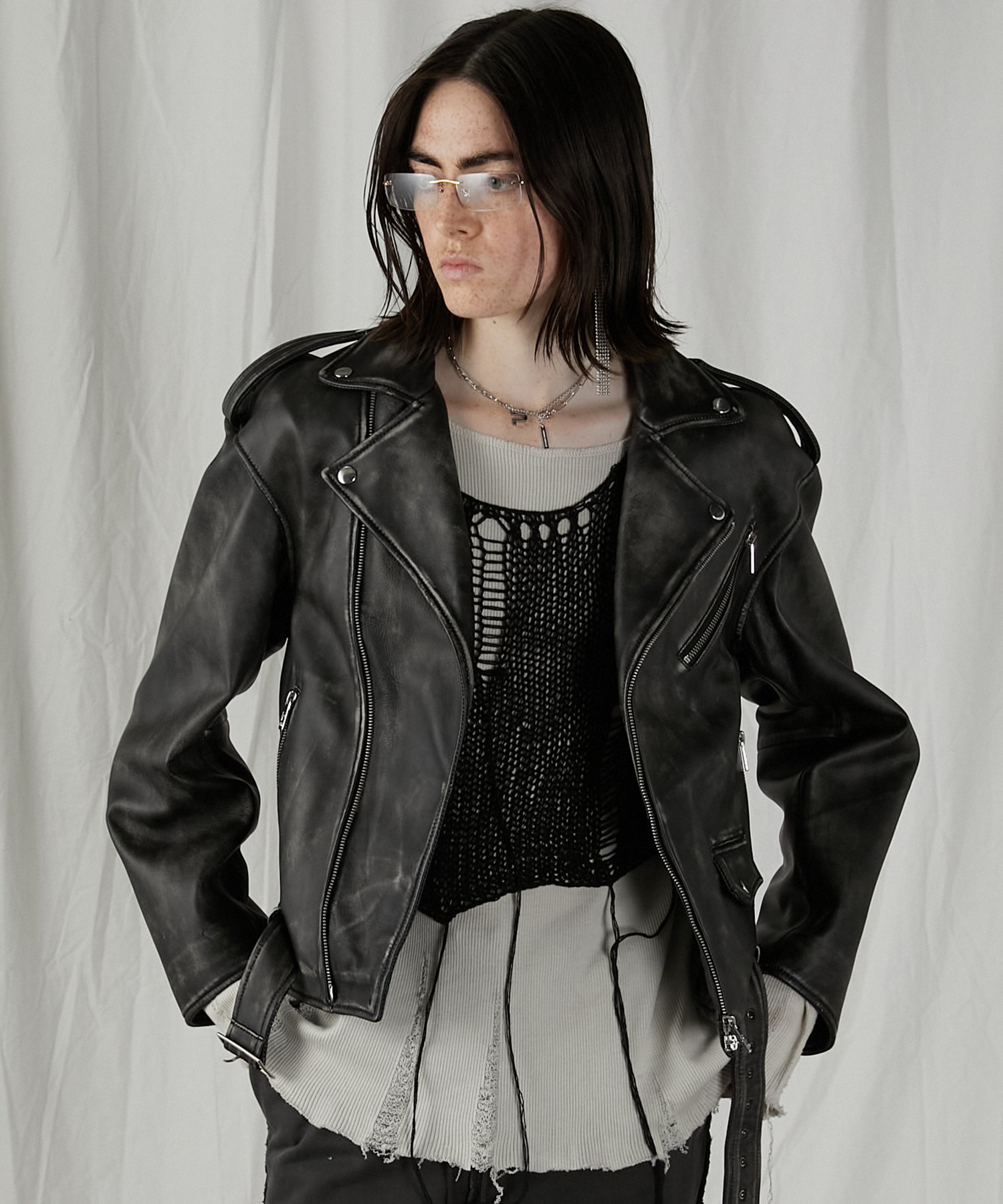 PRANK PROJECT｜ラブオフCOWレザーライダースジャケット / Rub Off COW