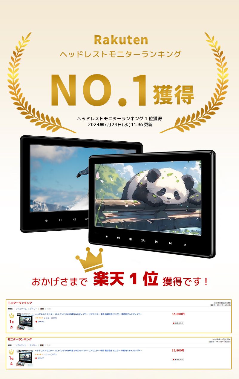 楽天市場】【2000円OFFクーポン配布中】ヘッドレストモニター 10.1