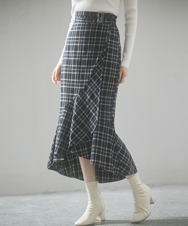 楽天市場】スカート レディース ボトムス ミモレ丈 チェック柄 ラップ