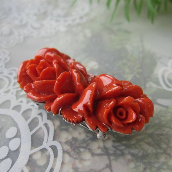 楽天市場】桃珊瑚 美しい 薔薇の花 ブローチ 兼 帯留 SILVER 帯 着物
