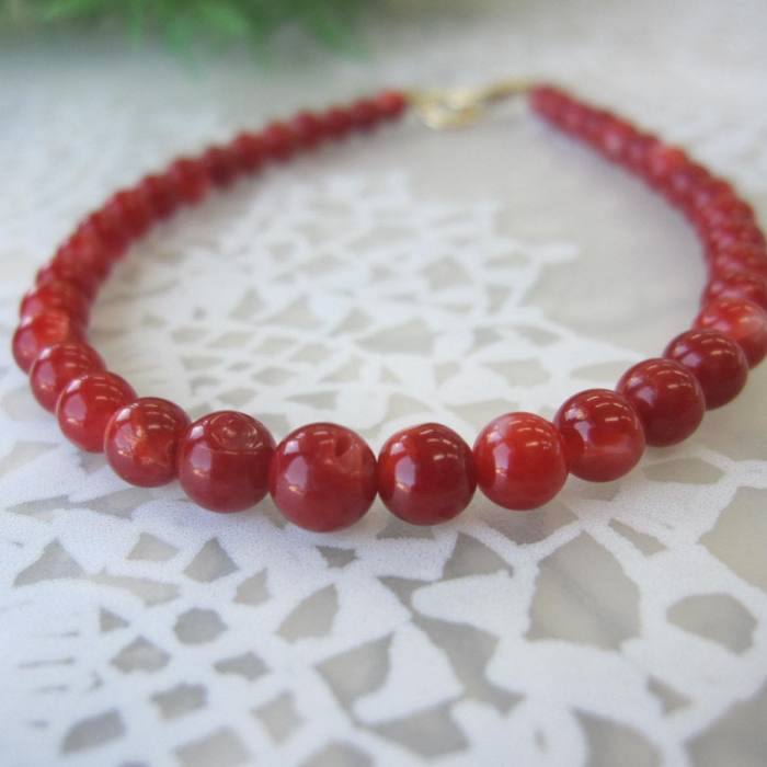 楽天市場】日本 高知産血赤珊瑚 ブレスレット （約4～5.3ミリ玉） K18