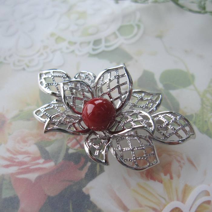 楽天市場】日本 高知産血赤珊瑚 ブローチ ペンダント兼用 8.8ミリ 花