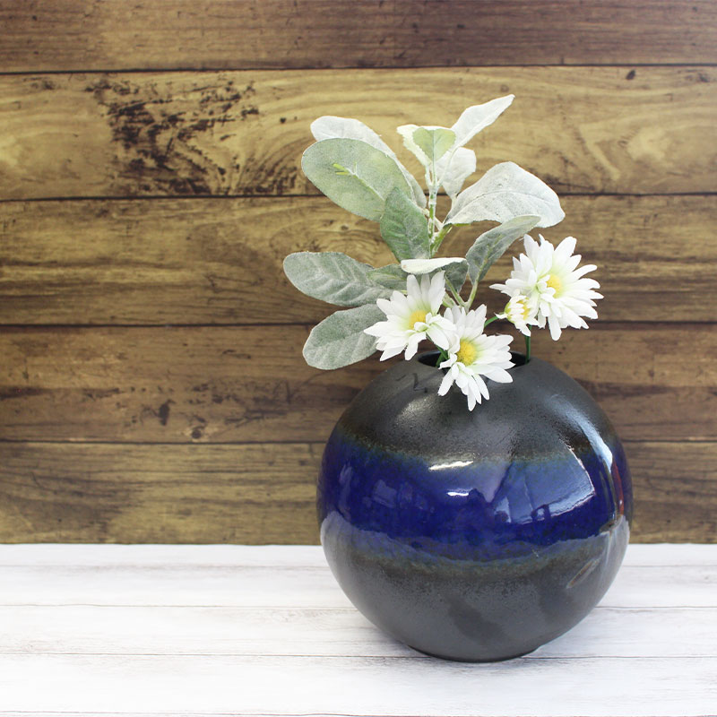 楽天市場】【アウトレット】ブルー帯 ガラス釉 まる～い 花瓶[Φ6.7