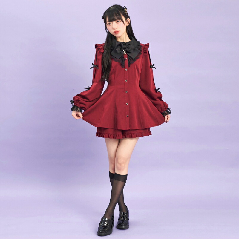 楽天市場】袖スリットレースフリルセットアップ8/30 12:00 ブラック再