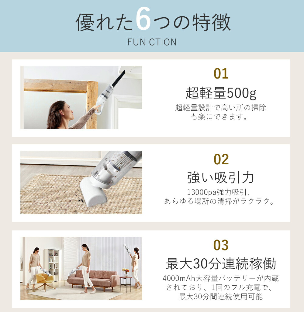 楽天市場】☆楽天1位☆ ハンディクリーナー コードレス 13000pa強力