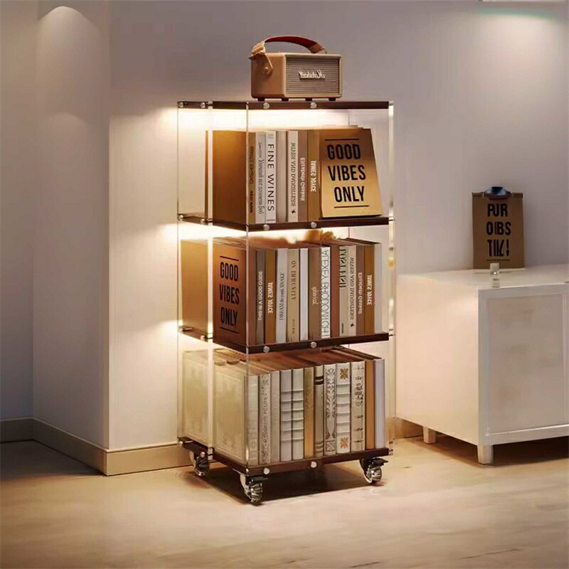 楽天市場】即納 本棚 360°回転 アクリルラック 3段 キャスター付き