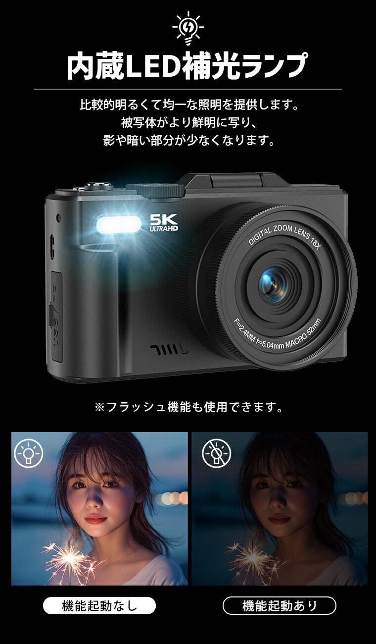 楽天市場】5K コンパクトデジタルカメラ 自撮りコンデジ 撮影カメラ