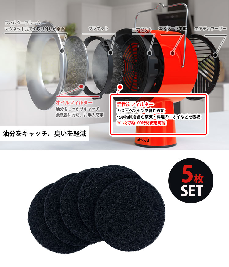 楽天市場】AirHood専用 活性炭フィルター 5枚セット （AH-0400 エア