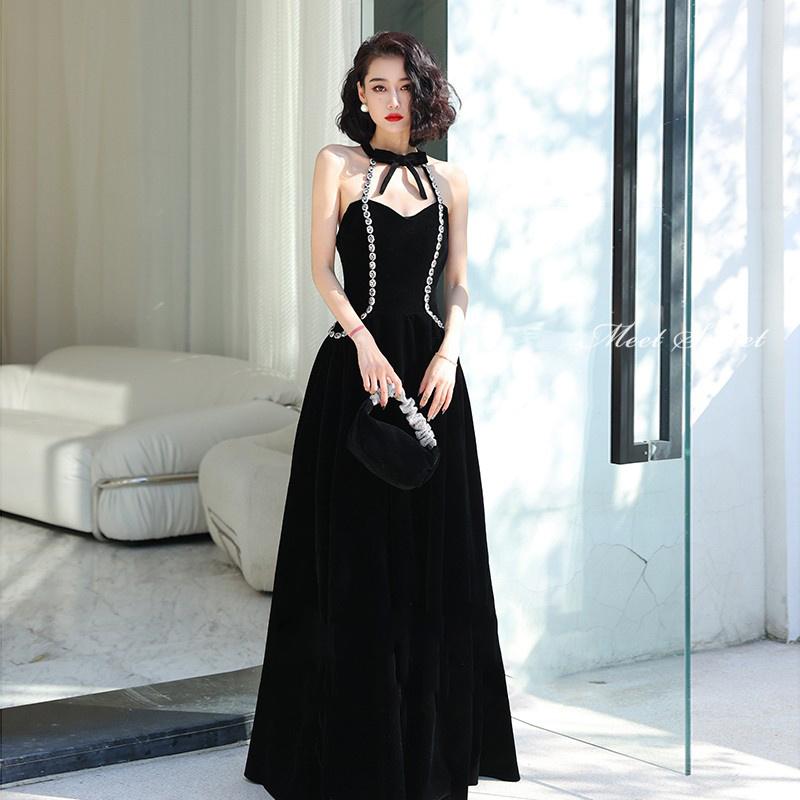 楽天市場】カラードレス ブラック ベルベット ホルターネック