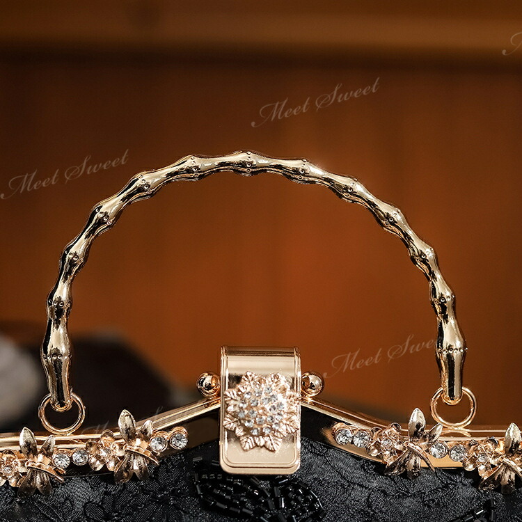 楽天市場】パーティーバッグ 2way 口金 ブラック ビーズ ハンドバッグ