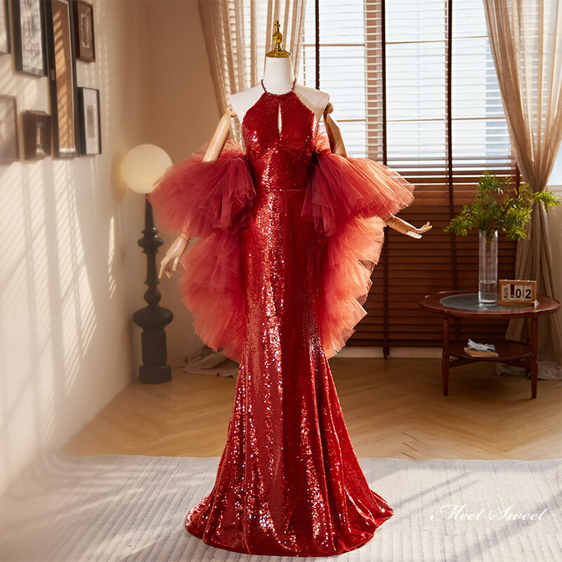 楽天市場】カラードレス レッド 2点セット マーメイドドレス