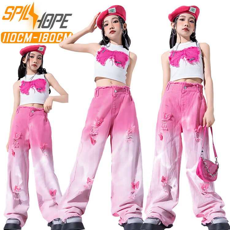 楽天市場】ダメージ加工 ピンク デニムパンツ ホワイト トップス