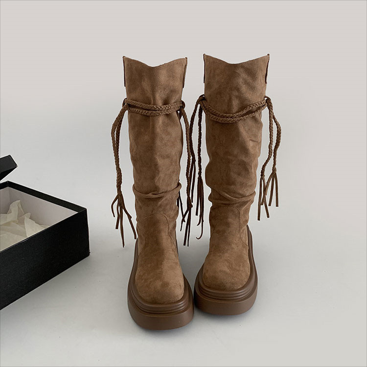 楽天市場】ロングブーツ レディース 厚底 スエード ローヒール 膝丈