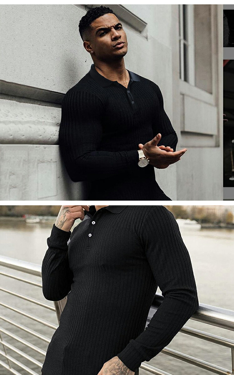 楽天市場】マナツライフ メンズ ポロシャツ 長袖 リブニット 襟付き