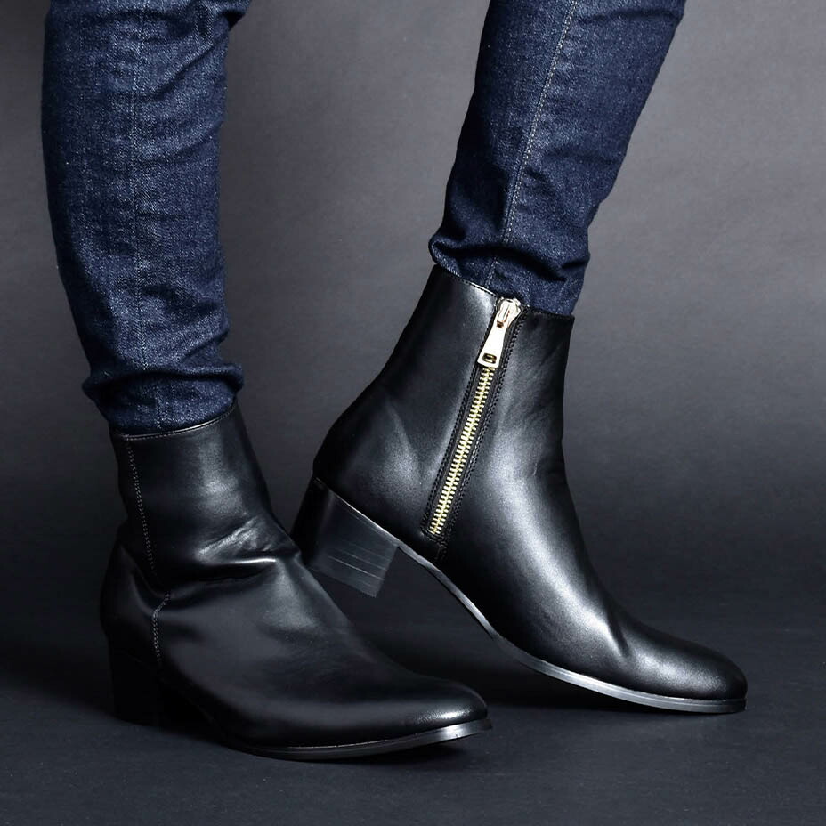 楽天市場】ブーツ メンズ ヒール5cm 革靴 身長アップ サイドジップ
