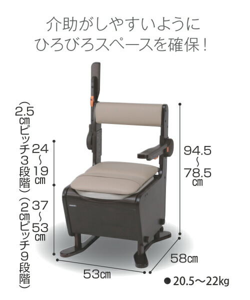 楽天市場】ポータブルトイレ 家具調トイレ 座楽 ひじ掛けはねあげ
