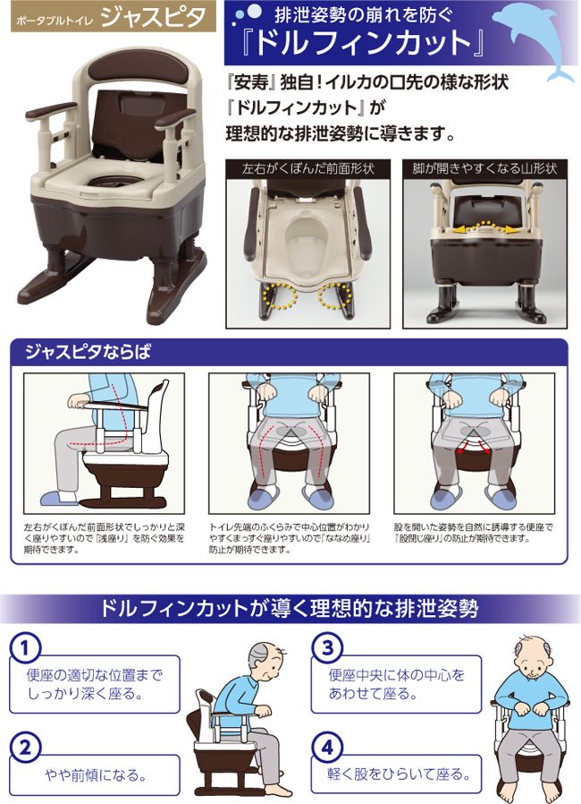 楽天市場】安寿 ポータブルトイレ ジャスピタ ブラウン 標準便座 533