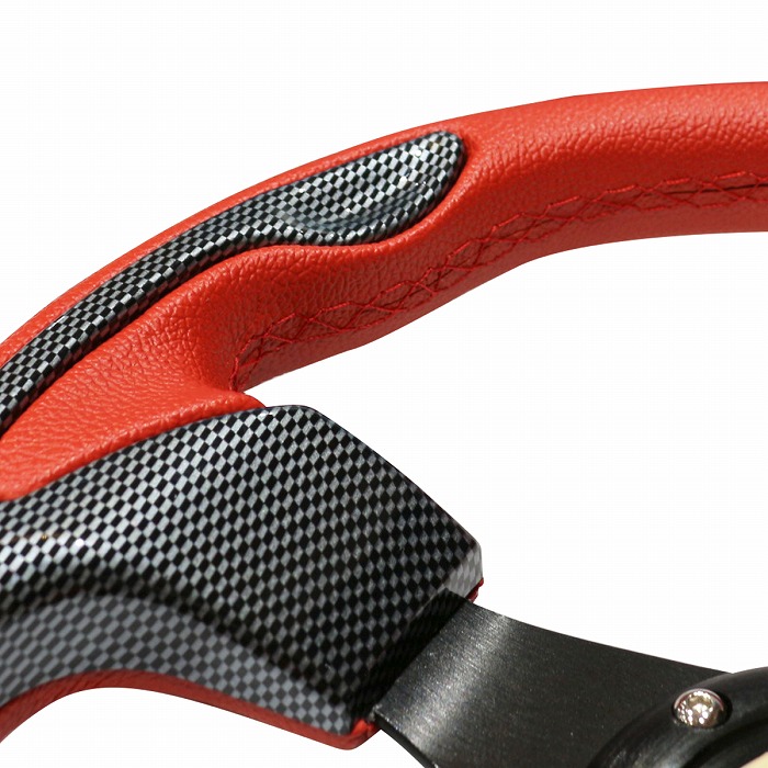 楽天市場】カーボン調パネル レザー＆ステッチ ステアリング 320φ 赤