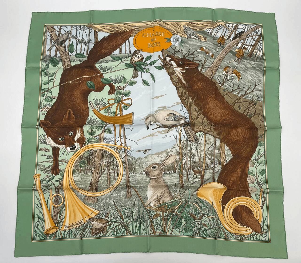 楽天市場】未使用級 HERMES エルメス カレ90 CHASSE au BOIS 森の狩猟