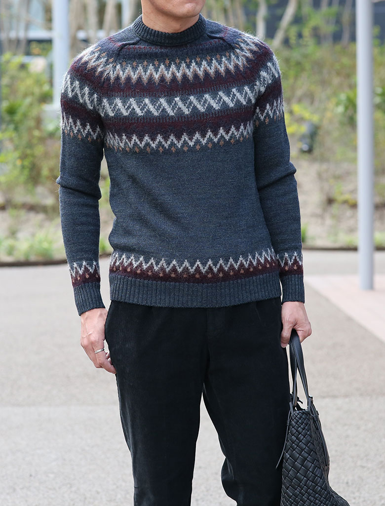 楽天市場】ロベルトコリーナ ニット ジャカード ノルディック クルー