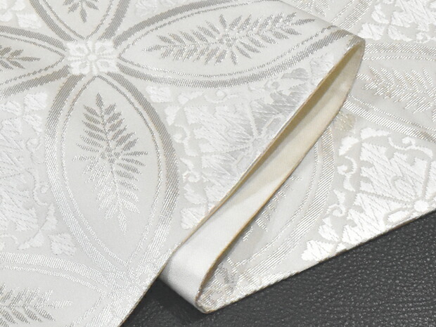 楽天市場】七宝柄 西陣織 白寿苑謹製 西陣袋帯 アイボリー地 白系 銀系