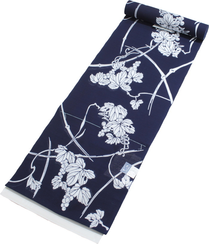 カボ☆手縫い仕立て＋竺仙【綿絽】浴衣反物□青海波にもみじ□反25-142