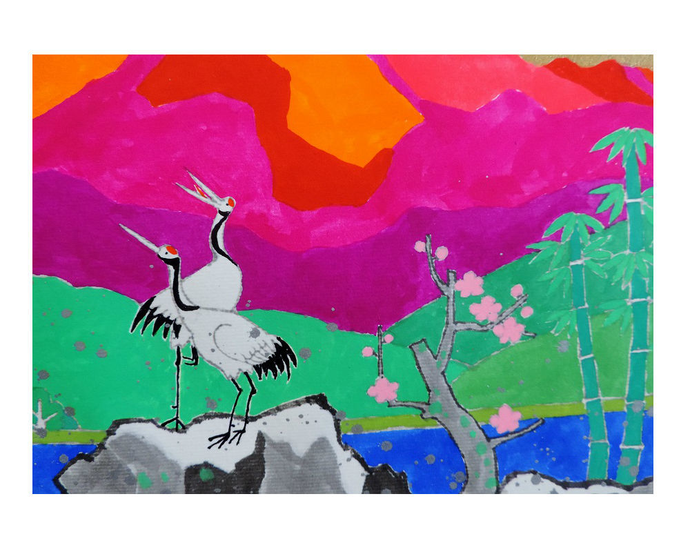 楽天市場】富士山-めでた富士(1)-額入り 岡本 肇 手描き作品 絵画