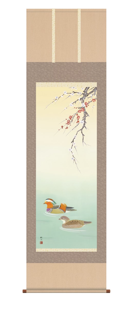楽天市場】掛け軸 掛軸 花鳥 [尺五立]鴛鴦 おしどり (浮田 秋水)全国