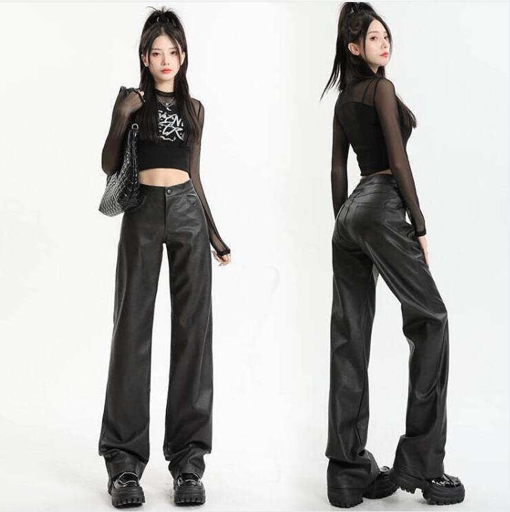 楽天市場】PU革パンツ ワイドパンツ レディース フェイクレザーパンツ