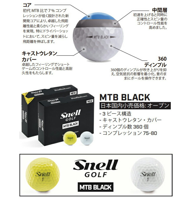 楽天市場】Snell GOLF スネルゴルフ MTB BLACK ゴルフボール 1ダース