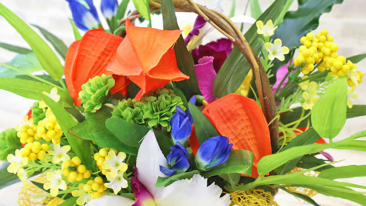 楽天市場】造花 カトレアとホオズキのアレンジ シルクフラワー CT触媒