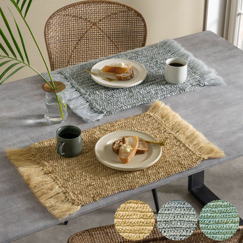 楽天市場】ランチョンマット 天然素材 ラフィア フリンジ付き 60cm