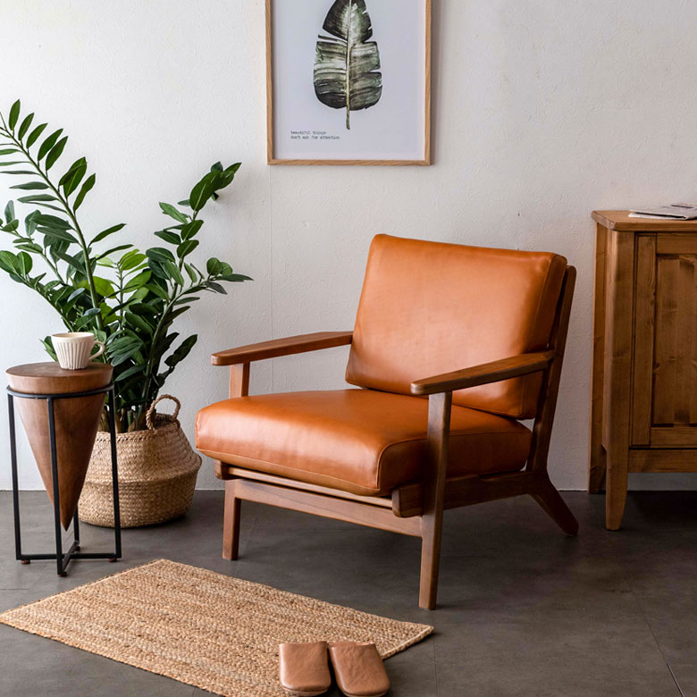 楽天市場】ソファ 1人掛け 本革 木 幅 69cm キャメル ブラウン レザー