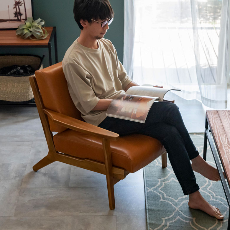 楽天市場】ソファ 1人掛け 本革 木 幅 69cm キャメル ブラウン レザー