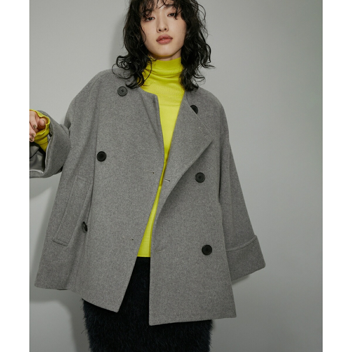 楽天市場】【WEB限定】ワイドスリーブノーカラーショートコート