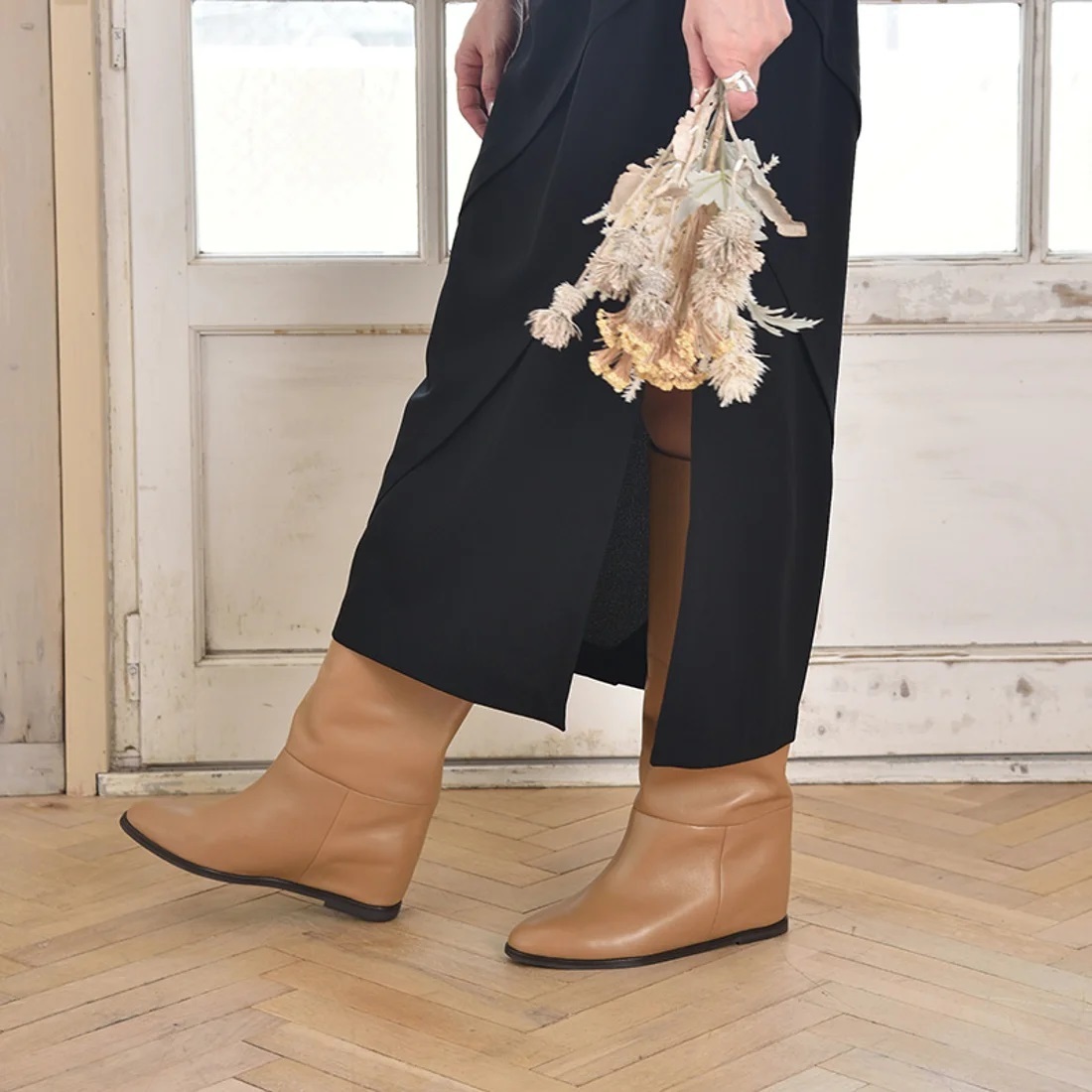 楽天市場】【本革】インヒール ワイドロングブーツ／アルファ