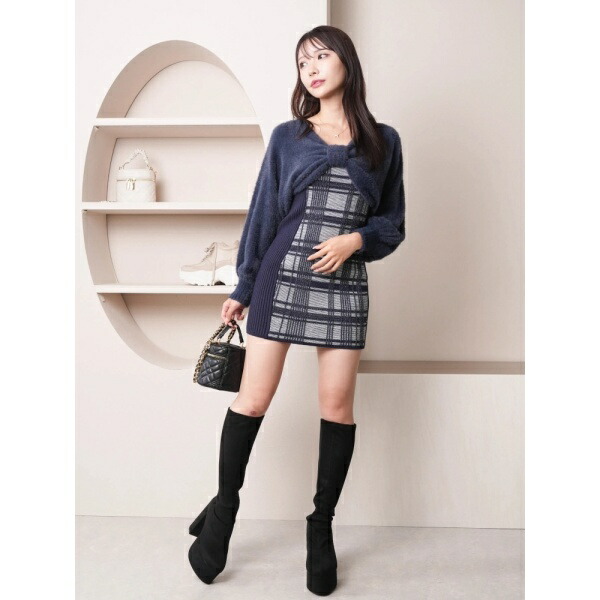 LIP SERVICE リボンフェザーアンサンブルニットワンピース ブラック