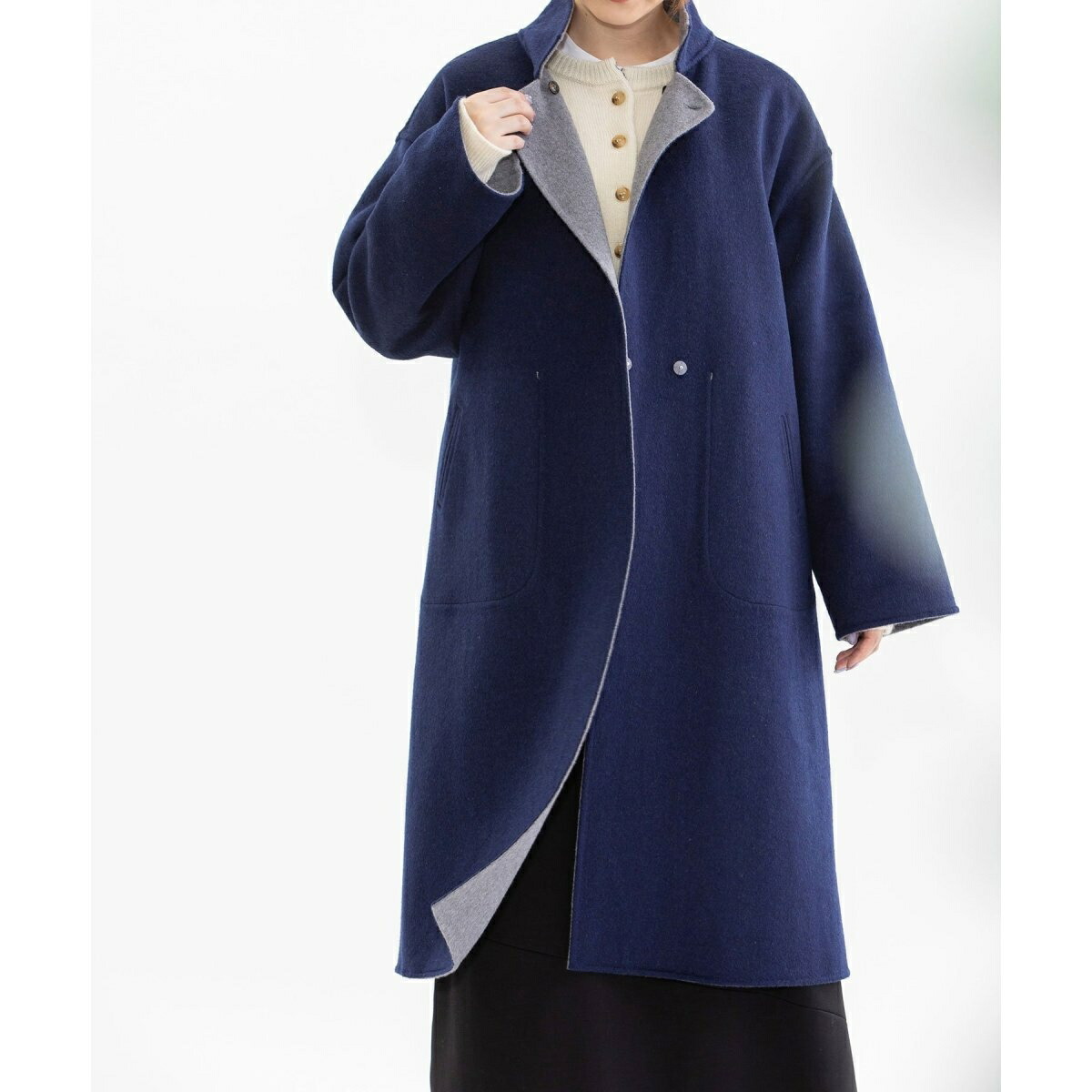 楽天市場】ダブルフェイスリバーシブルスタンド襟コート