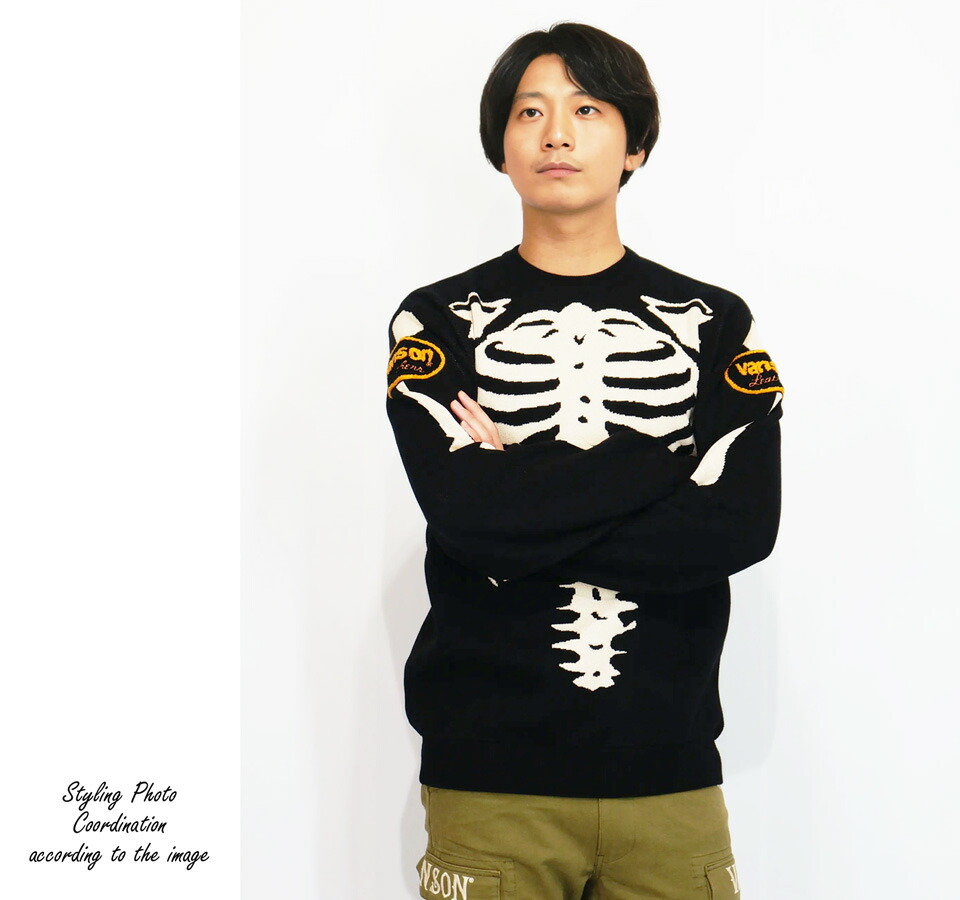 楽天市場】バンソン スケルトンボーン 刺繍 ジャガードニット セーター