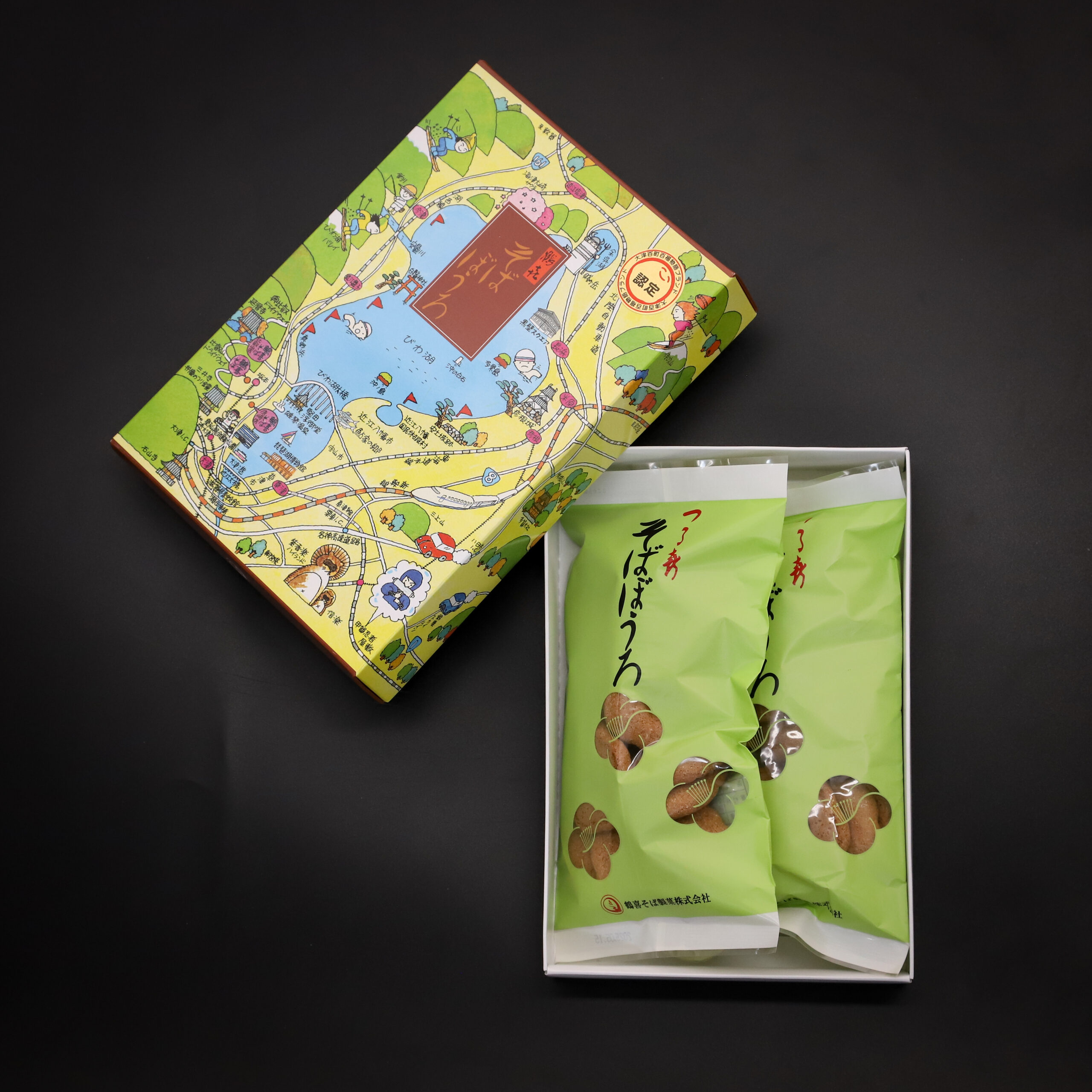 そばぼうろイラスト箱入160g - 鶴喜そば製菓｜蕎麦・そばぼうろ