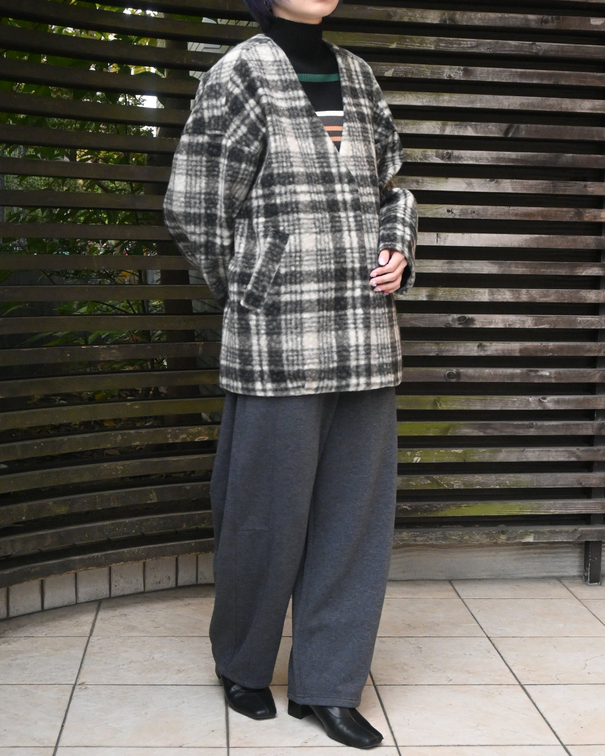 マドラスチェック ボアブルゾン（T256-84065） – trois