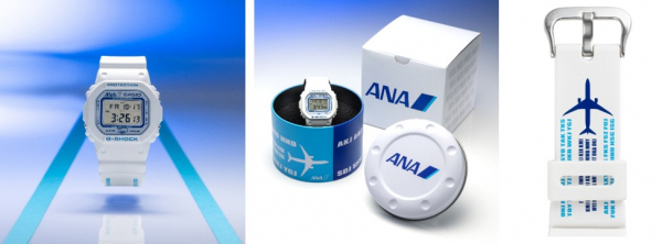 ANA×G-SHOCK、白基調にANAブルーの配色。バックライトに飛行機の