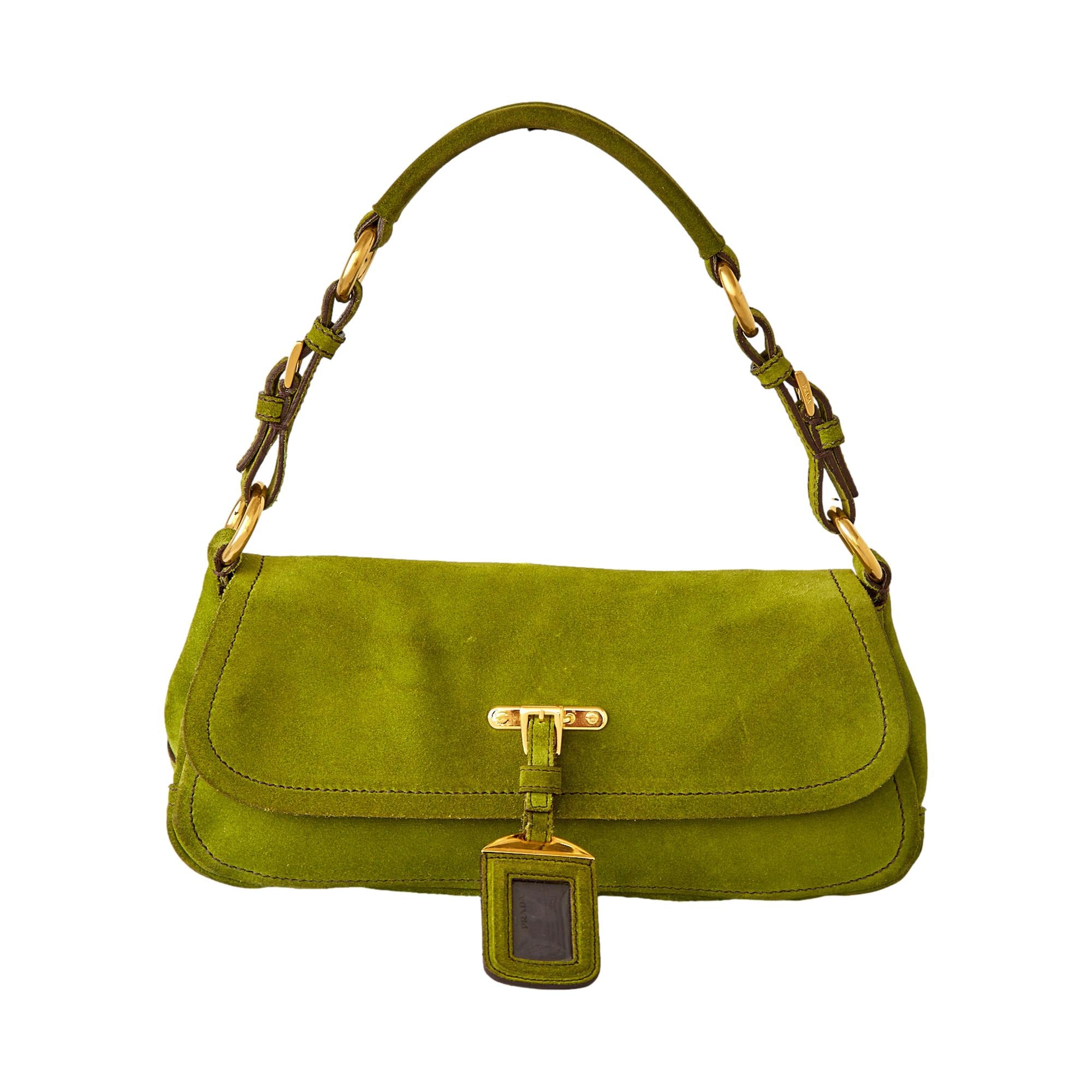 Prada Green Suede Logo Shoulder Bag – Treasures of NYC