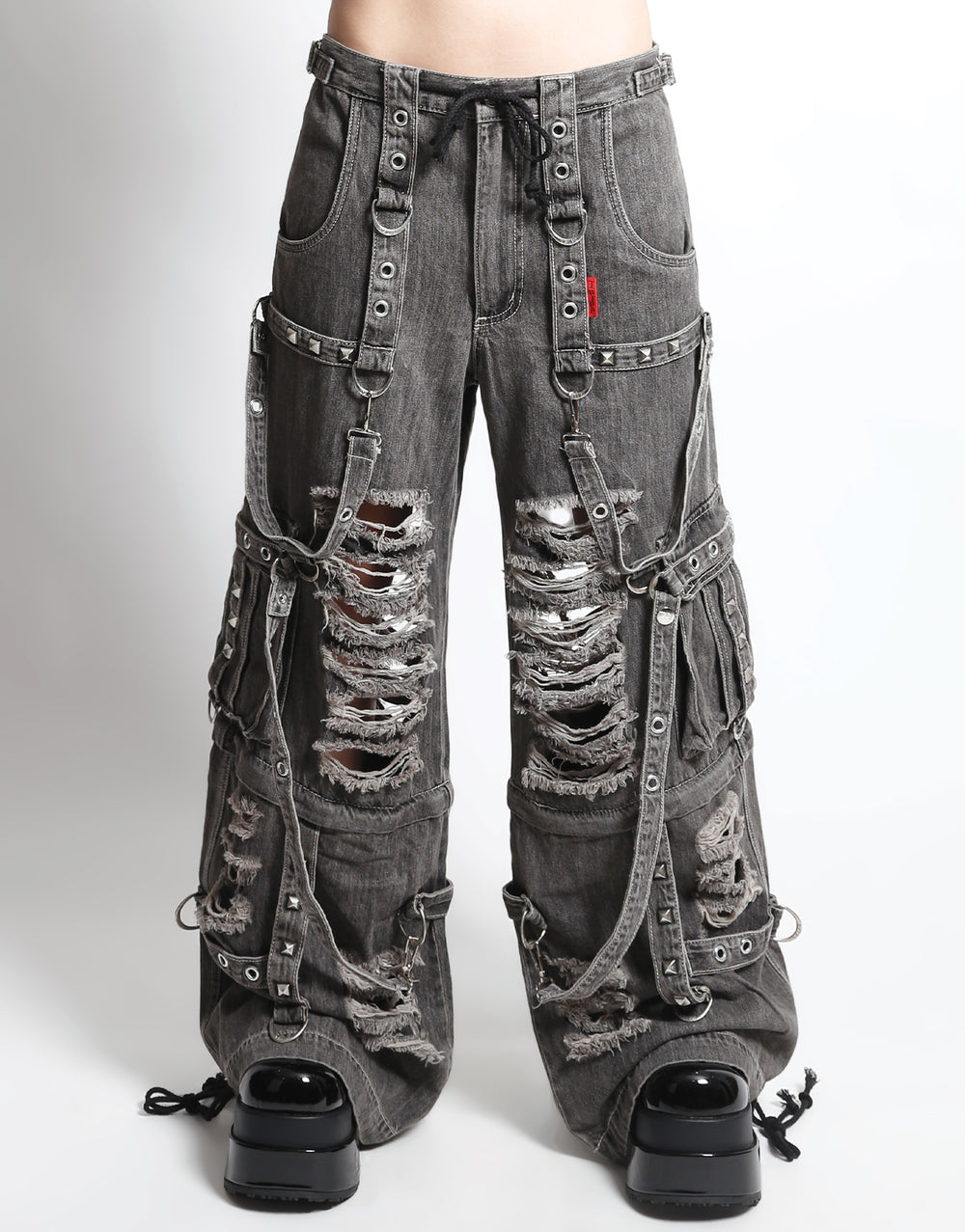 TRIPP NYC - SHREDDER DENIM STRAP PANT BLACK